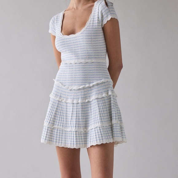 LoveShackFancy Dresses & Skirts - NWT Love Shack Fancy Elisavette Striped Stretch Knit Mini Dress XL blue white